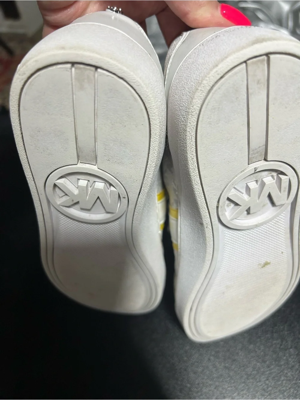 Michael Kors White and Yellow Low-Top Logo Sneakers